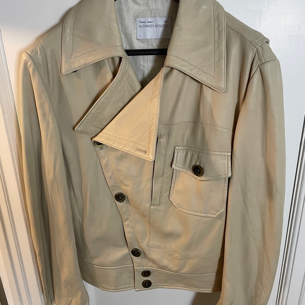 Alexander McQueen Men’s Cream Leather Jacket